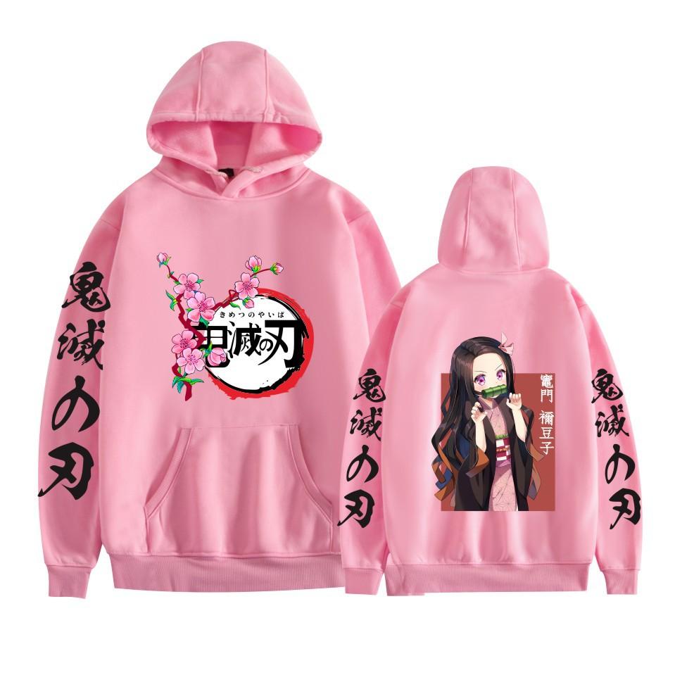 Anime Demon Slayer Nezuko Printed Adult Men's Plus Velvet Hooded Sweatshirt Couple Style Autumn and Winter Long Sleeve Pullove