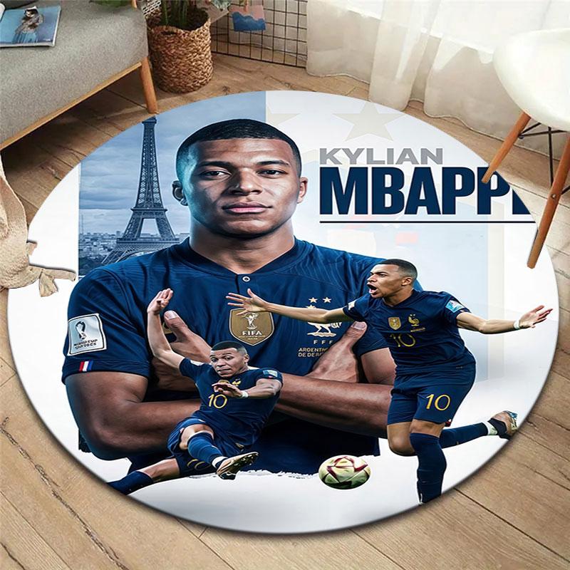 Kylian Mbappe Round Area Rug,Carpet Rug for Living Room Bedroom Sofa Playroom Decor,Non-slip Floor Mat