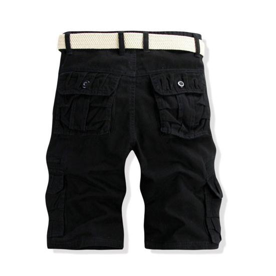 Men Cargo Shorts Mid-rise Button Zipper Closure Casual Shorts with Multi Pockets Solid Color