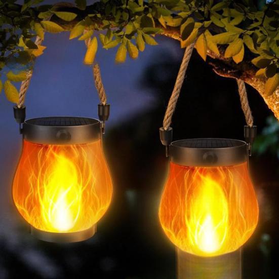 Dancing Flame Lantern Solar Garden Light Waterproof Flickering Flame Lantern USB And Solar Charging Outdoor Light for Porch Yard Patio Decor