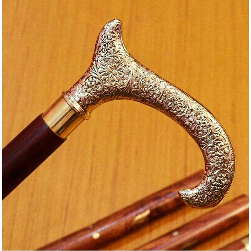 Vintage Walking Stick Brass Golden Handle With Beautiful Wooden Stick (37-inch) Walking Stick