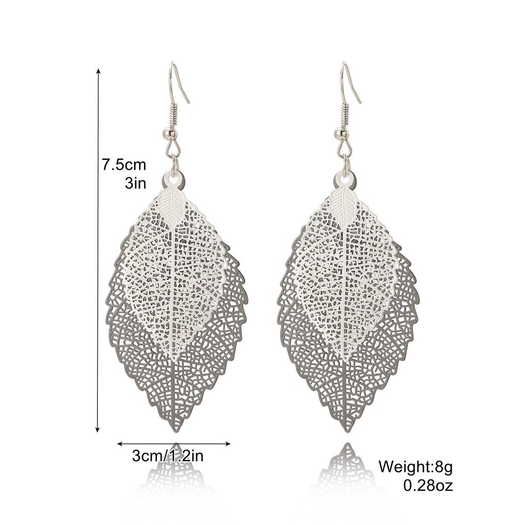Gold Double-Layer Hollow Leaf Earrings – Simple, Retro, European & American Style
