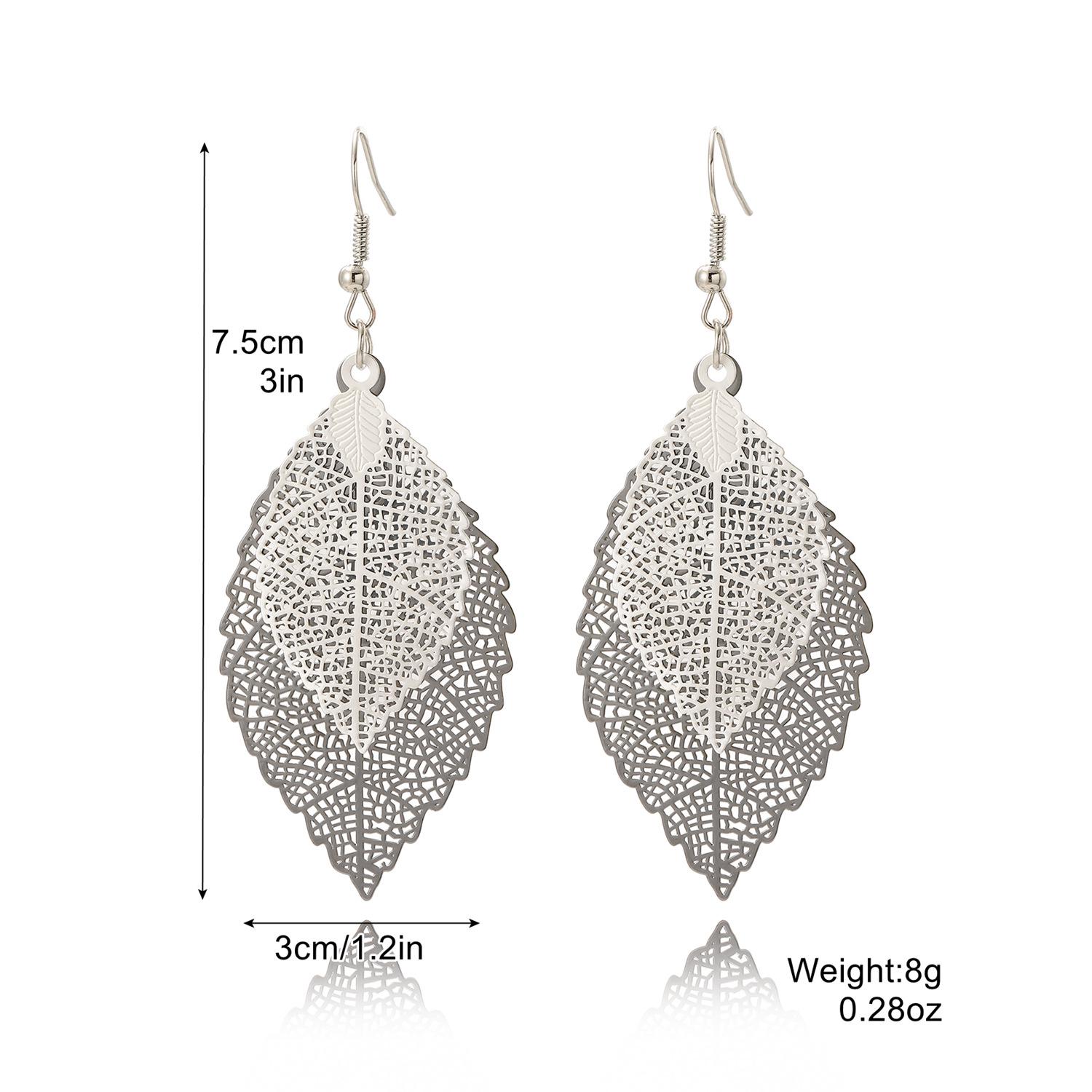 

Gold Double-Layer Hollow Leaf Earrings – Simple, Retro, European & American Style