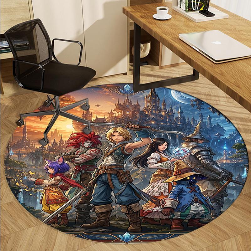 Final Fantasy Pattern Round Rug, Indoor/Outdoor Mat, for Picnic, Gameroom, Bedroom, Office, Living Room, Home Decor Carpet, Birthday Gift