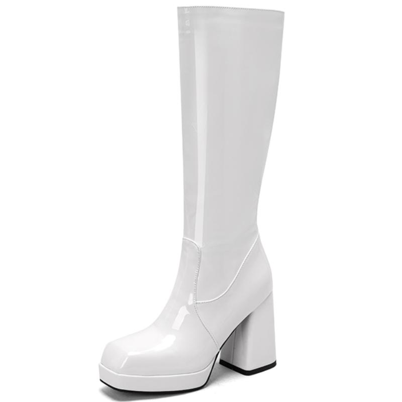 Black White Red Knee High Boots Women Platform Winter Autumn Shoes Ladies Sexy Patent Women's Long Shoes Boot Large Size 45