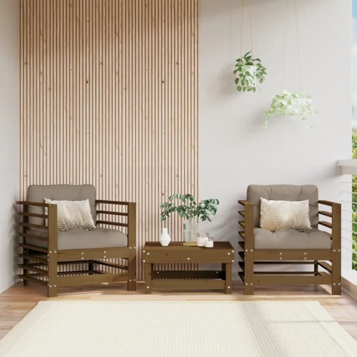 VidaXL Chaises de jardin avec coussins lot de 2 marron miel 825677