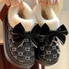 Butterfly knot cotton slippers with plush insulation for autumn and winter, thick soled anti slip cotton shoes