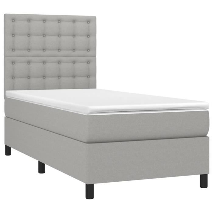 VidaXL Divan Bed with Mattress Light Grey 90x200 Cm Fabric - Model 3142065