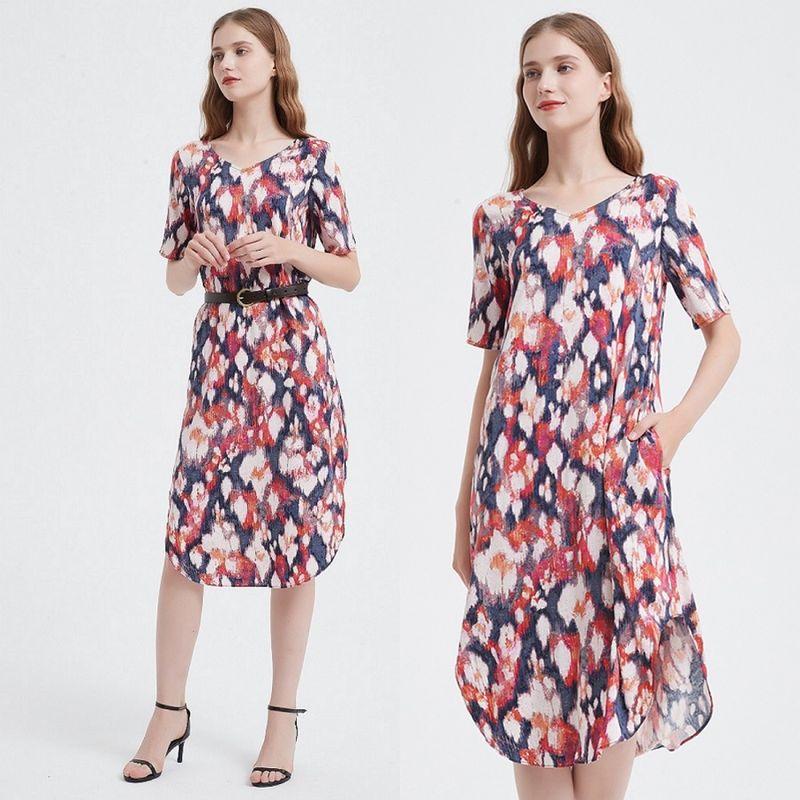 

Age-Reducing Three-Quarter Sleeve Chubby Girl Fashion Slim Looking Dress Garden Color 2XL