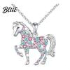 Girls Horse Necklace Rhinestone Pendant Colorful Faux Gems Cute Animal
