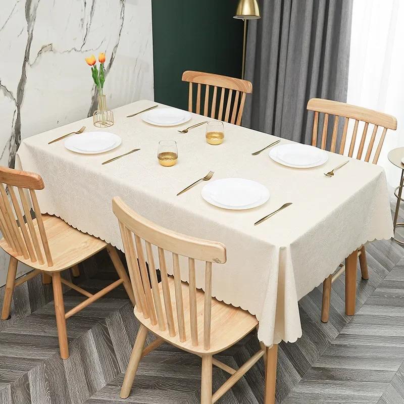 European Style PU Tablecloth, No Wash Restaurant Household Rectangular Waterproof Dining Table Fabric Jacquard Round Table Mat