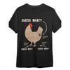 European Sizes Fun "Guess Chicken Butt" Men's Printed T-shirt- Black Short Sleeved Casual Shirt with Humorous Chicken Pattern Design