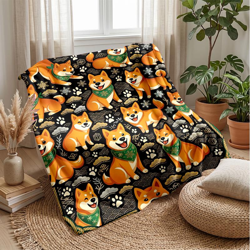Shiba Inu Paws and Bones Theme blanket Lightweight Warm Flannel Blanket Decorative Throw Blanket for Home Decoration