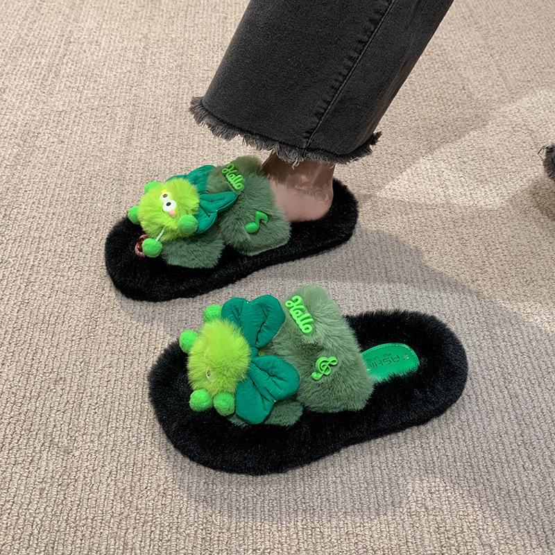 Cotton slippers women's new winter girl home thick bottom non-slip warm soft bottom plush couple foreign style fluffy slippers