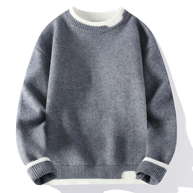 Autumn and Winter Men's Sweater Fashionable Simple Fake Two-piece Pullover Long-sleeved Top