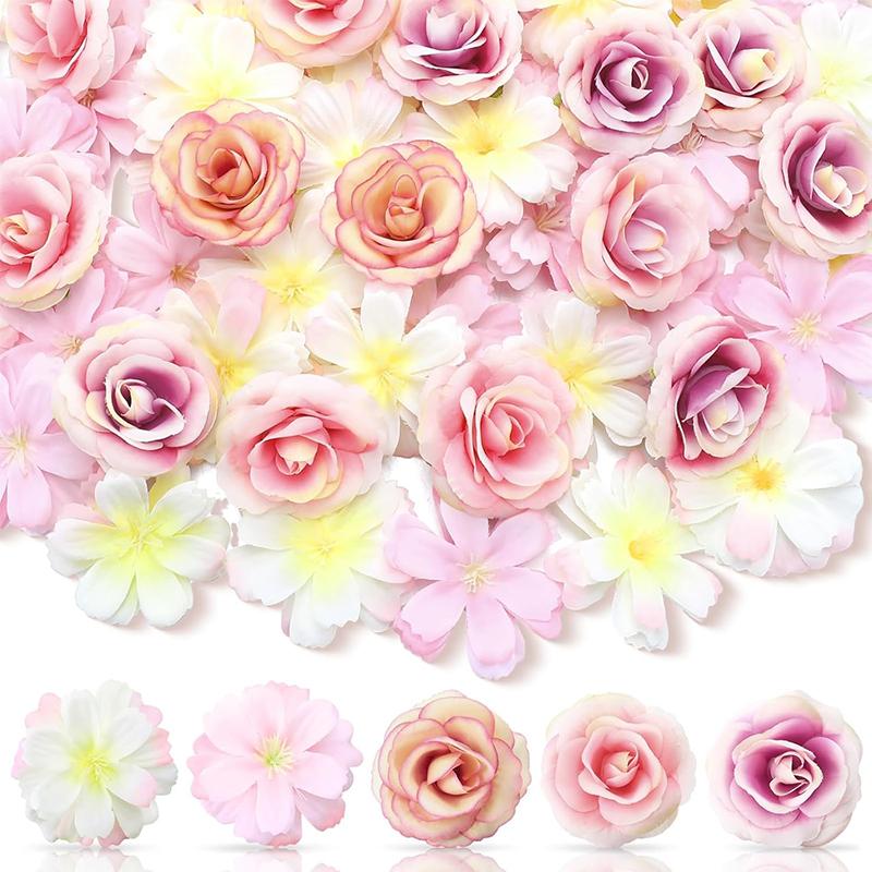 

30/45Pcs Mix Artificial Flowers Heads Fake Flowers for Home Decor Birthday Party Cake Ornament Wedding Decoration Crafts Gifts 30Pcs рожевий