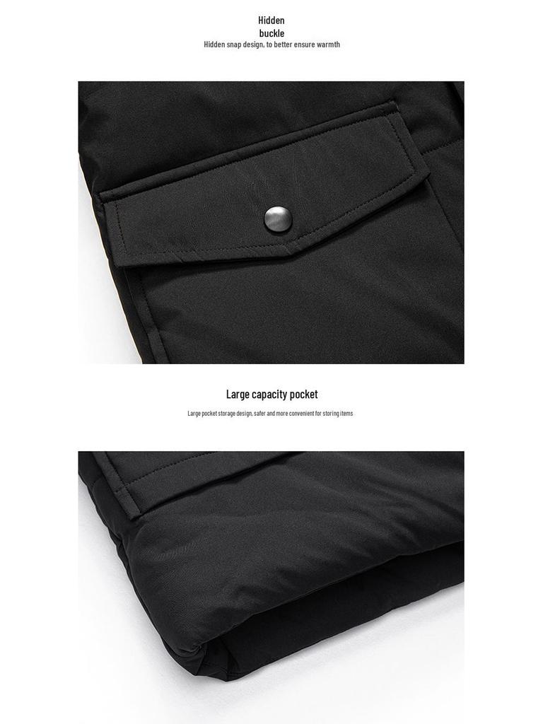 Men's Winter Classic Velvet-Lined Mid-Length Coat with Detachable Hood