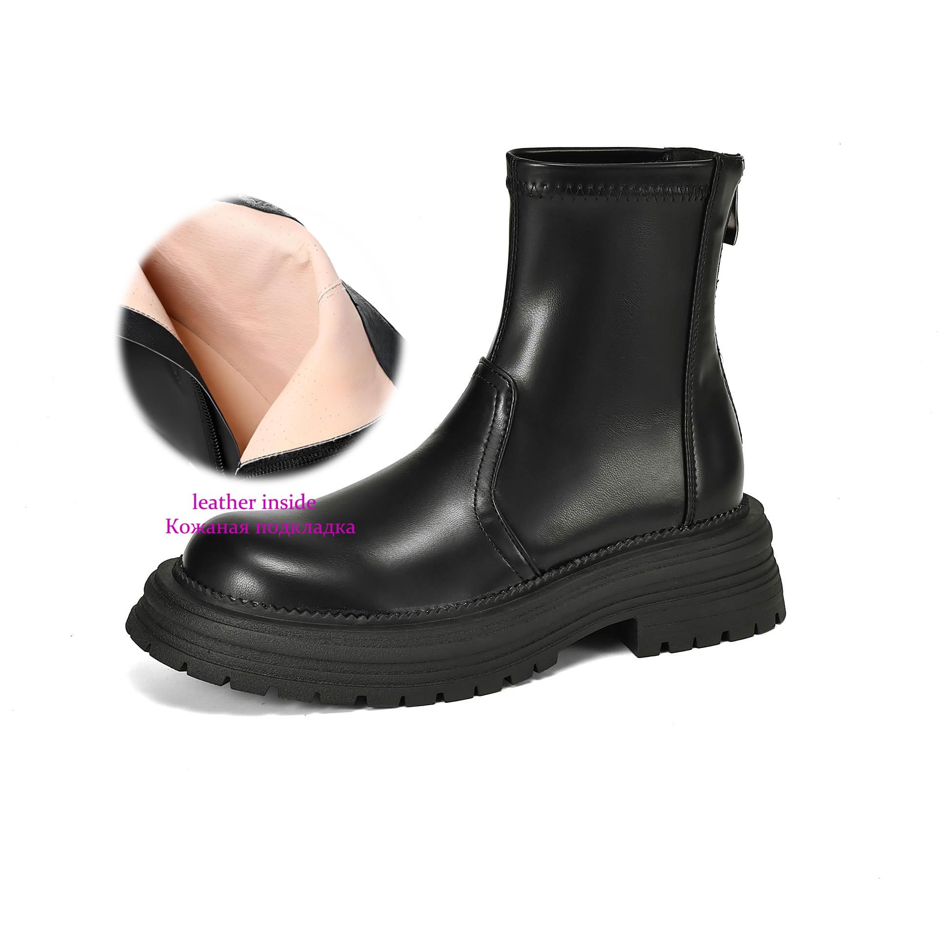 

Krazing Pot Microfiber Autumn Winter Shoes Thick High Heels Zipper Platform Size 43 Motorcycle Boots Brown Color Ankle Boots 34