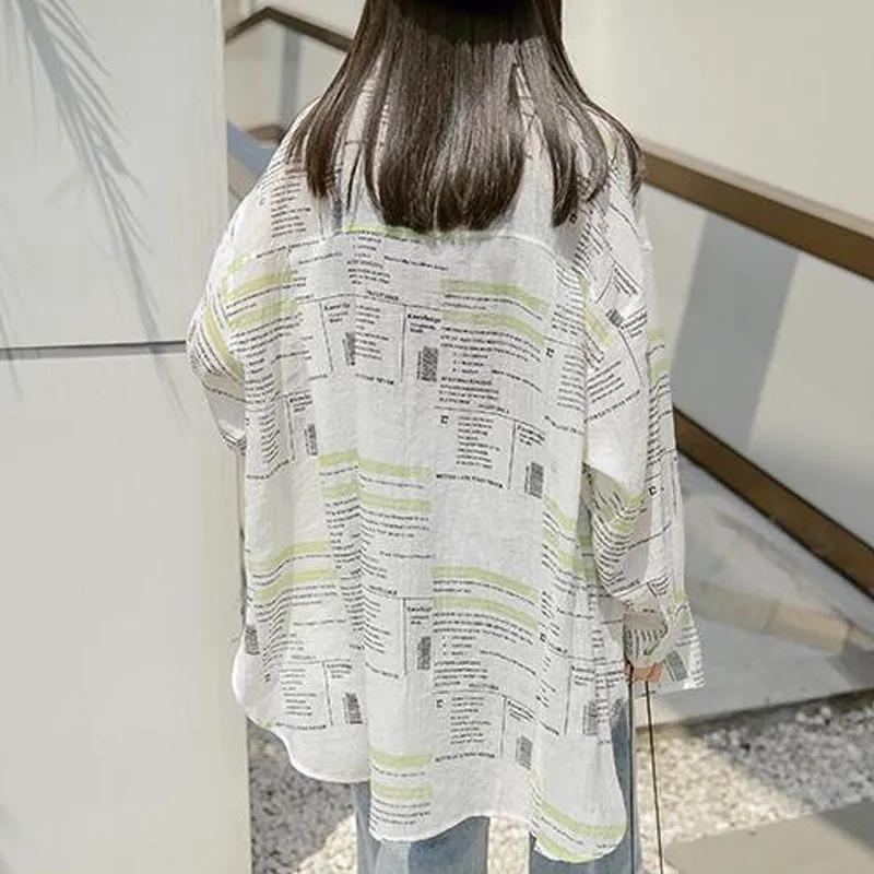 Women's Summer Letter Printed Loose Long Sleeve Shirt Medium Long Out Sun Protection Thin Jacket