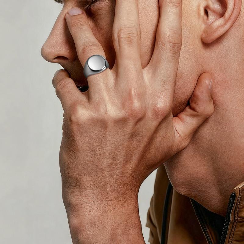 2025 trendy men's titanium steel ring - round cast oversized finger ring - signet ring
