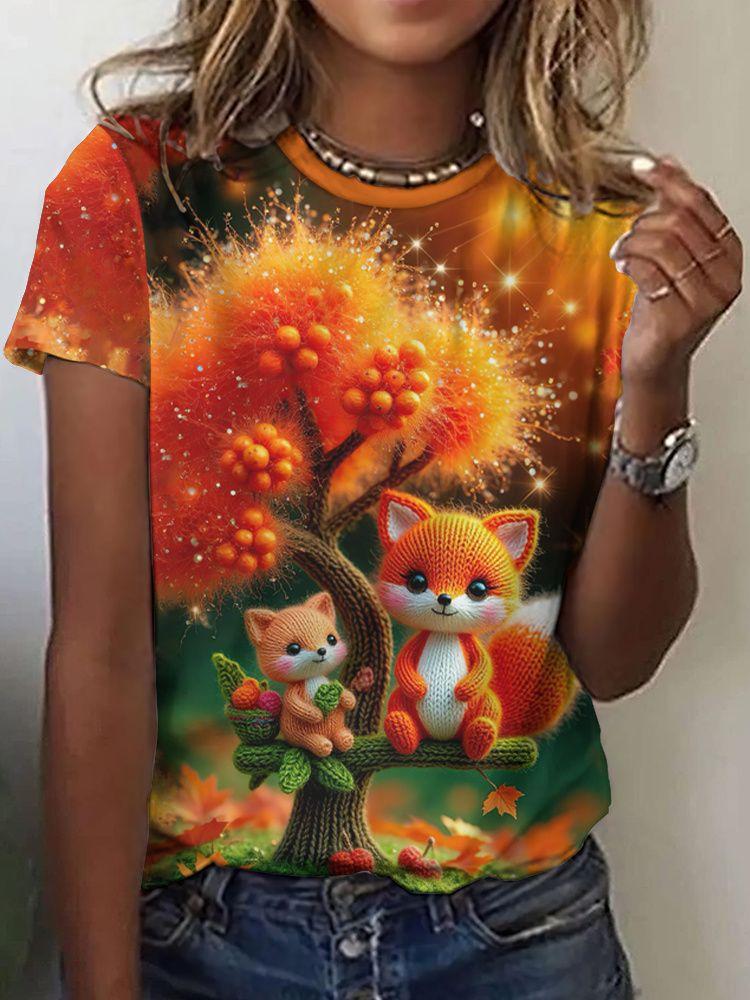 Summer Fox Squirrel T-Shirts Animal 3D Print Fashion Women Round Neck Short Sleeve T Shirt Tees Harajuku Y2K Top Female Clothing