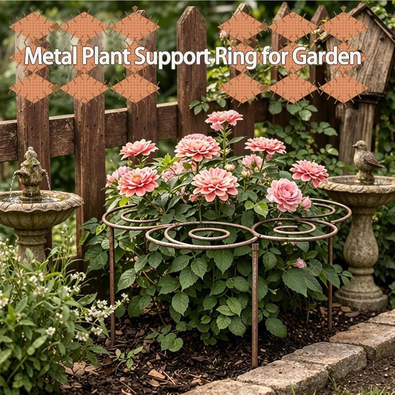 Anneau de Support Métallique pour Plantes de Jardin, Cage Robuste pour Pivoines Dahlias, Support à Fleurs Empilable pour Plantes d'Intérieur et d'Extérieur, Anneau Décoratif à Traverser