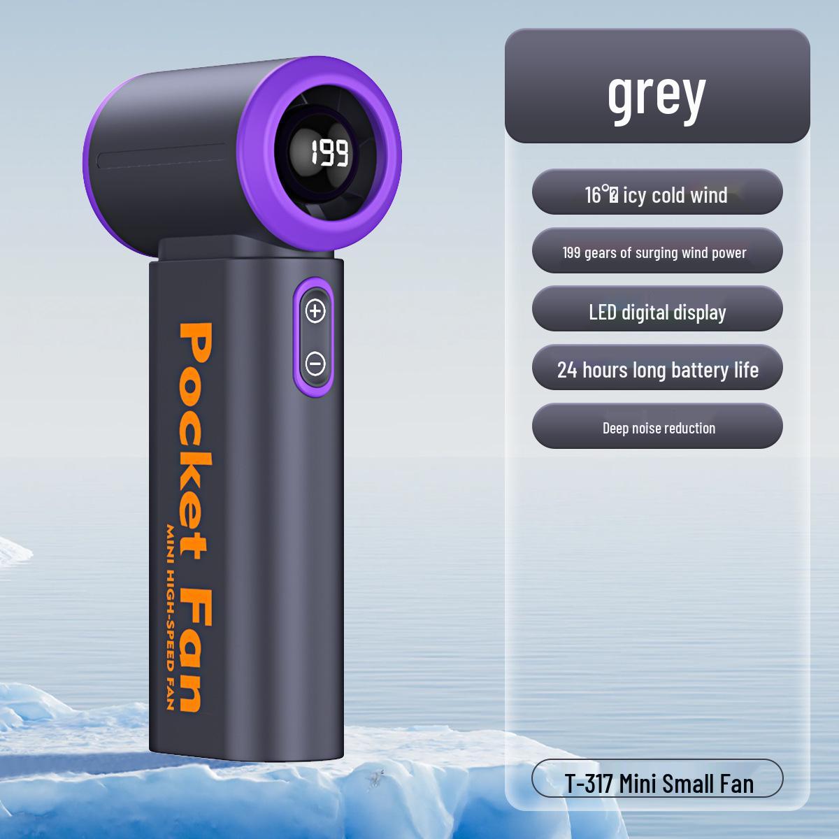 

New T317 USB Brushless Handheld Mini Fan: Strong Wind, Digital Display, Portable Turbine. 2026 New Model серый