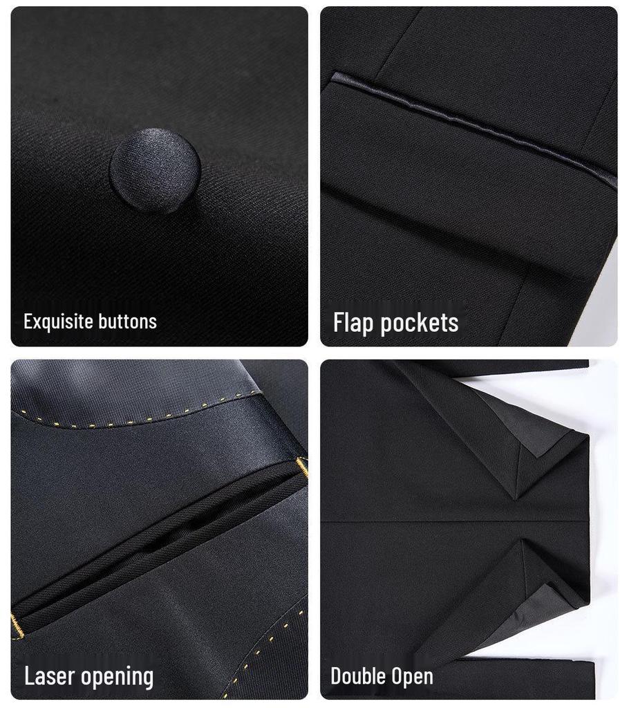Tashiduo Formal Wear Double-Breasted Tencel Wool Men's Three-Piece Wedding Suit