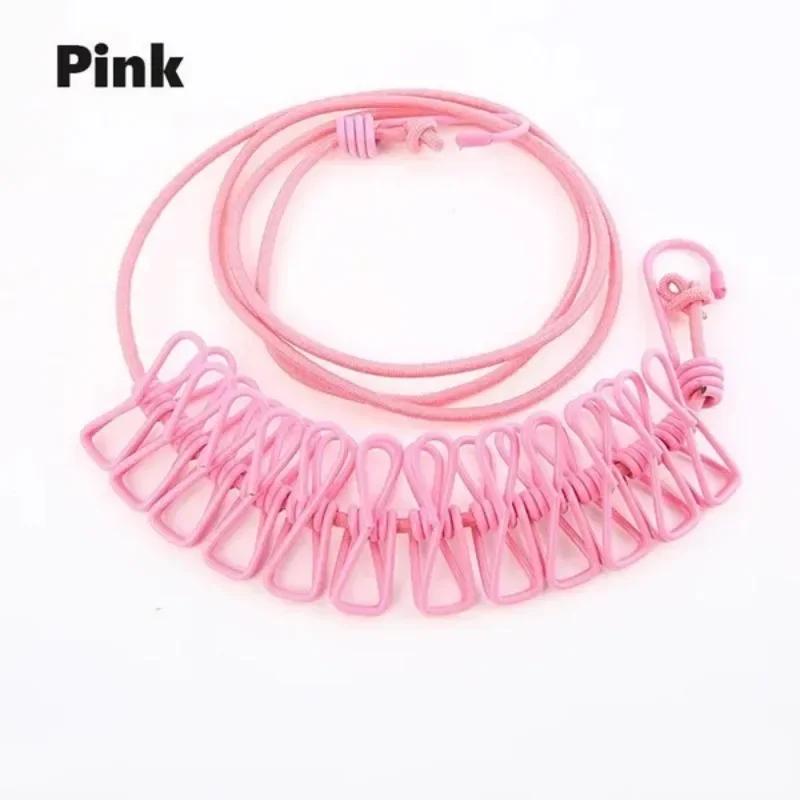 

1 шт. Уличная портативная 12 прищепок Веревка для сушки белья Многофункциональная Ветрозащитная Веревка для подвешивания одежды Кемпинг Путешествия Бельевая веревка розовый