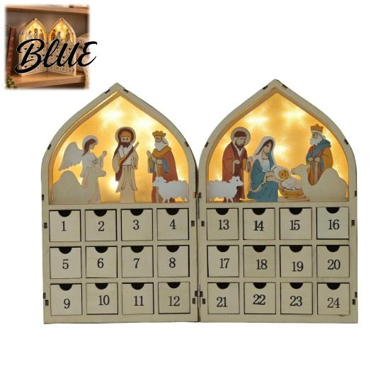 Advent Calendar with Drawers 24 Days Wooden Nativity LED Lights Foldable Christmas Countdown Boxwood Keepsake Gift Calendar House Shape Surprise