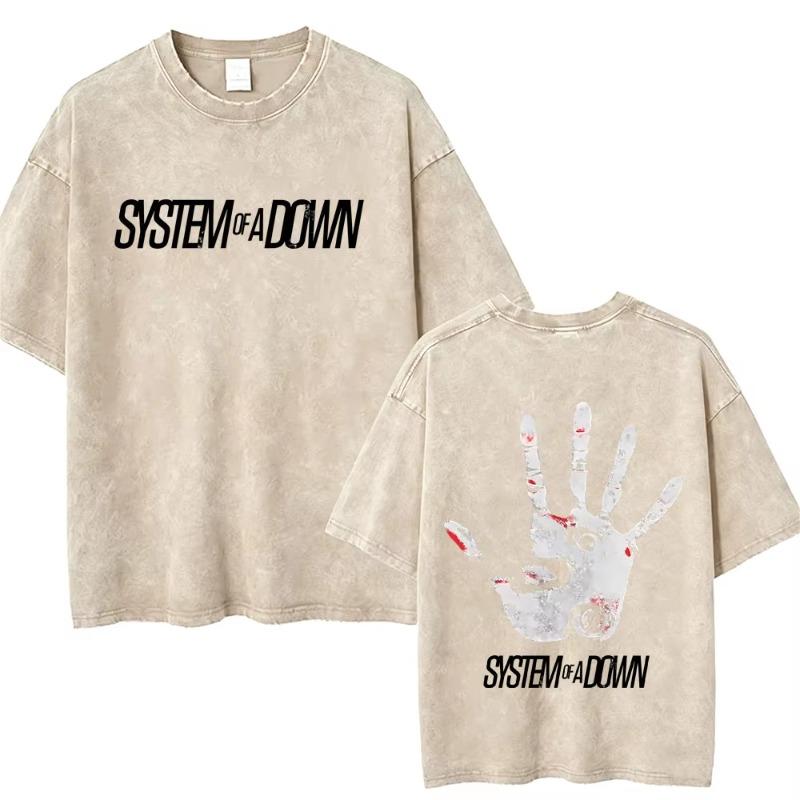 T-shirt Vintage Lavé System Of A Down Homme Rétro Rock Metal T-shirts Oversize Homme Décontracté Coton Haute Qualité