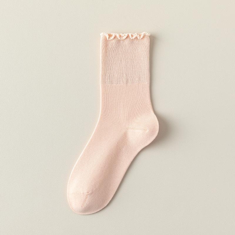 Spring and Autumn Women's Socks, Candy Color, Black Fungus Edge, Middle Tube, Stack Socks, Boneless Long Tube Postpartum Socks for Pregnant Women