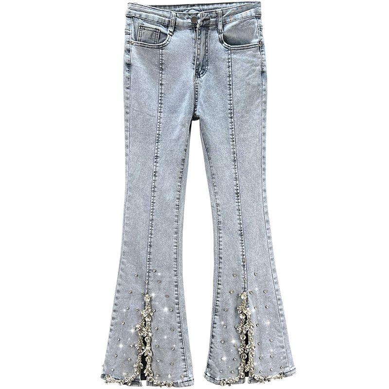 Exquisite Rhinestone Spring and Summer Clothing High Waist European Goods Denim