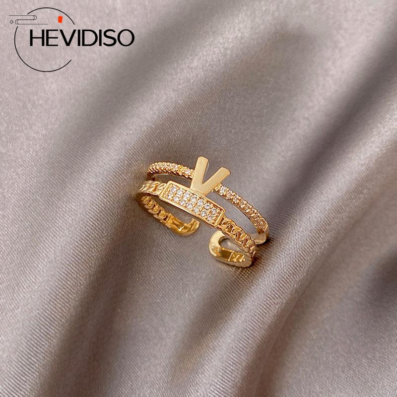 Buy Hevidiso Design Zircon Gold V Letter Double Opening Rings For Woman Korean Fashion Jewelry At Affordable Prices Free Shipping Real Reviews With Photos Joom