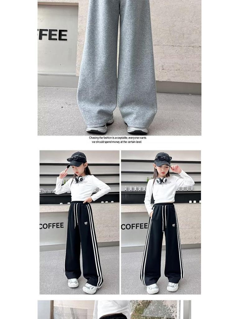 2025 Mädchen Fleece-Sweathose: Hochwertige Herbst/Winter Freizeit-Sporthose mit weitem geradem Bein für mittlere und große Kinder, modisch und verdickt.