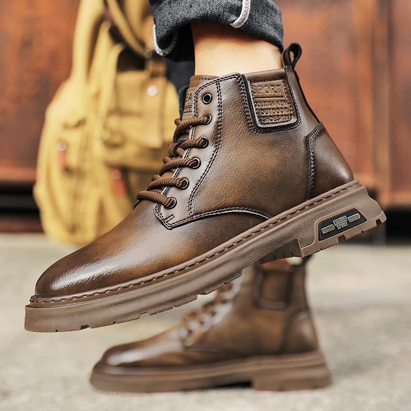 Fashion Men's Shoes Fashion Handmade Men Boots All-match Male Booties Genuine Leather Outdoor Vintage Boots New Arrival Ankle Work Boots