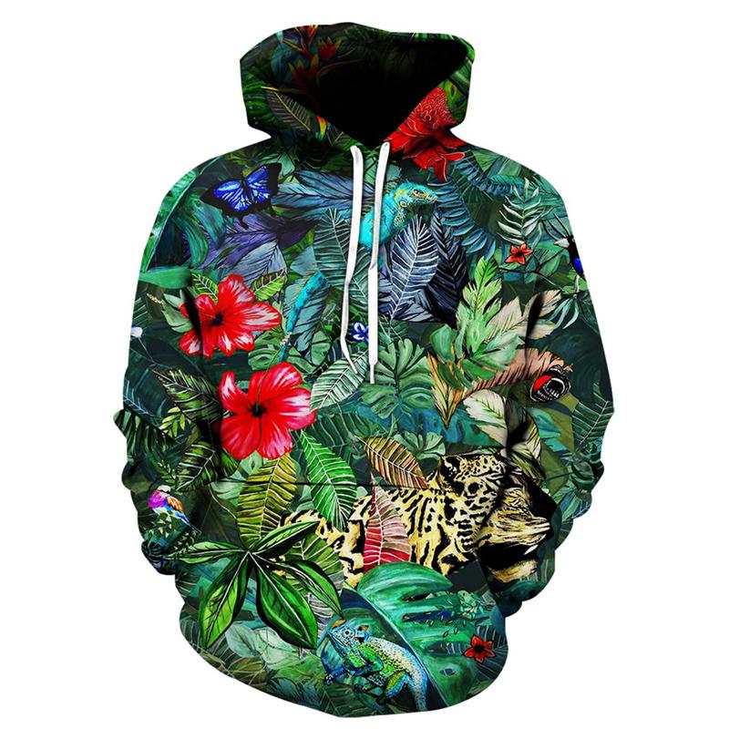 3D Printed Flower Leaf Hoodie For Men Colorful Plants Pattern Long Sleeves Fashion Sweatshirts Pullover Tops Oversized Hoodies