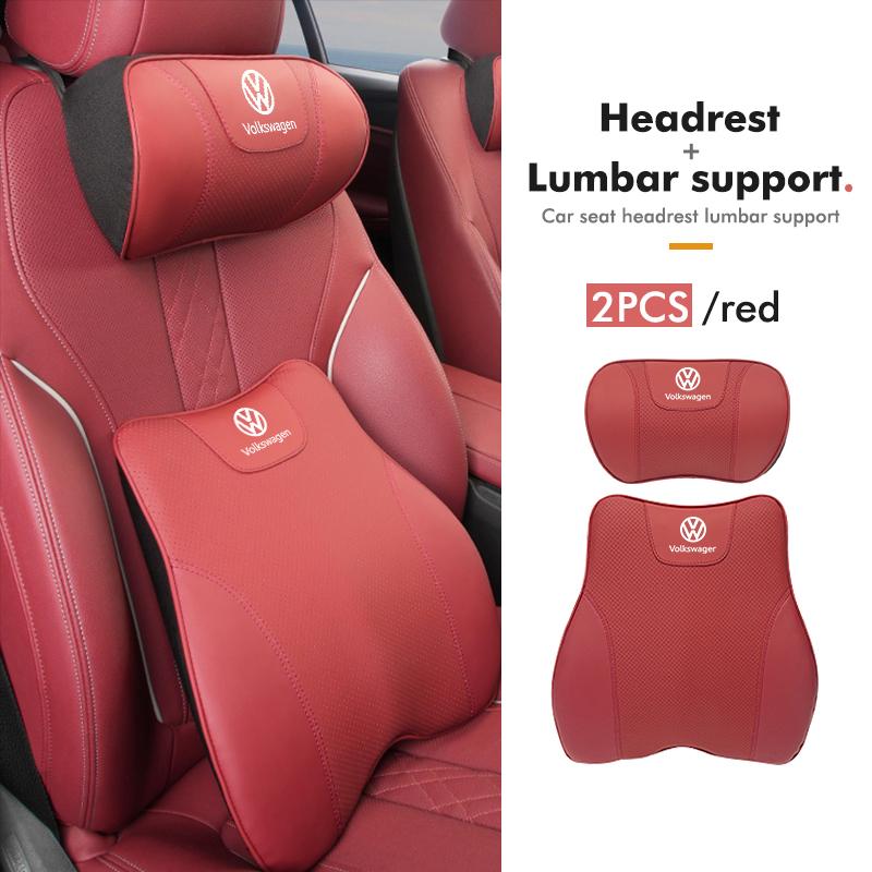 Valve Stems Caps For Volkswagen VW Car Back Pillow Napa Leather Memory Cotton Headrest Lumbar Support Scirocco Passat Polo B5 B6 QQ2