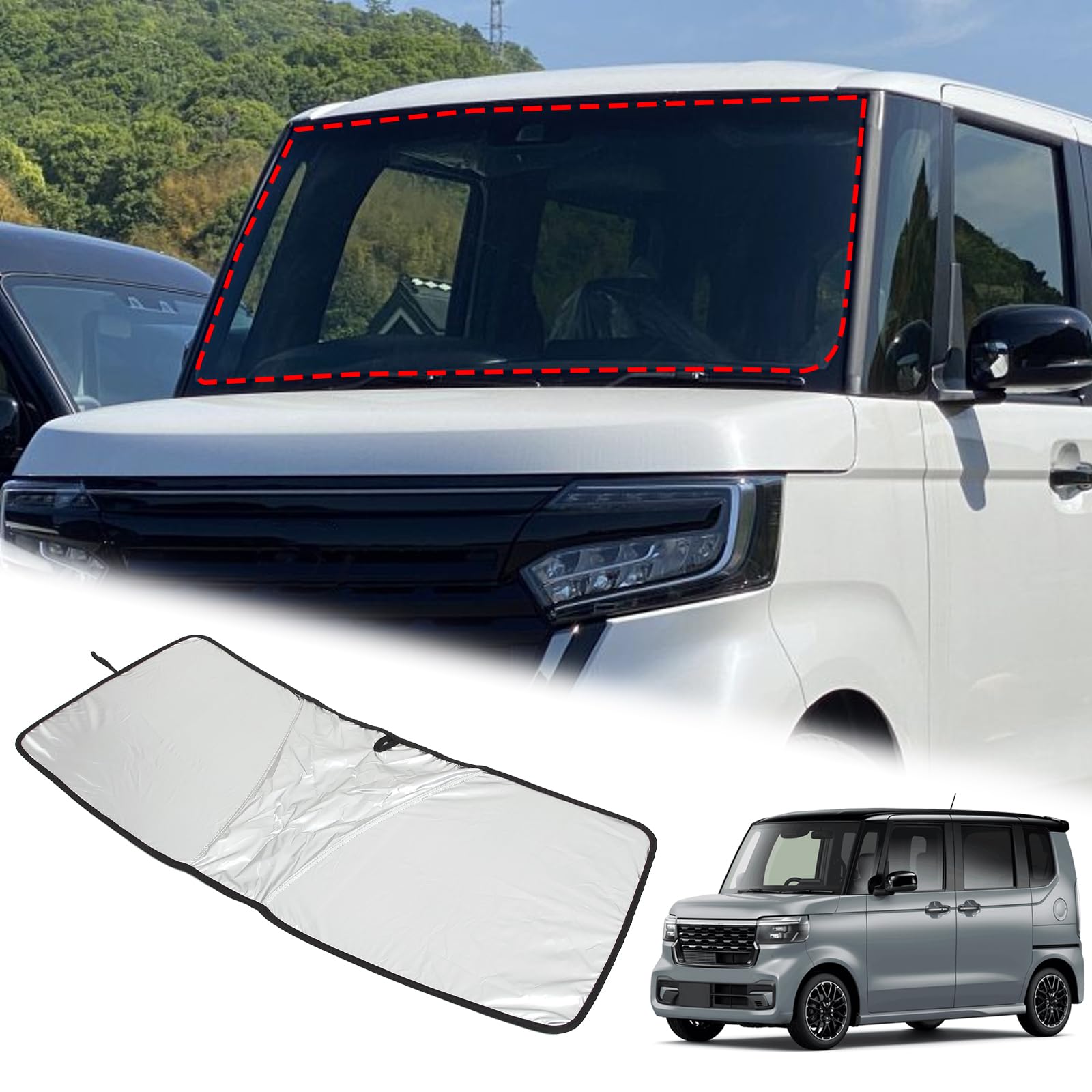 

METYOUCAR Sunshade for Honda Windshield Blackout Front Car UV Sun Includes Storage Easy Car Interior Protection for Car Camping N-BOX JF3/JF4