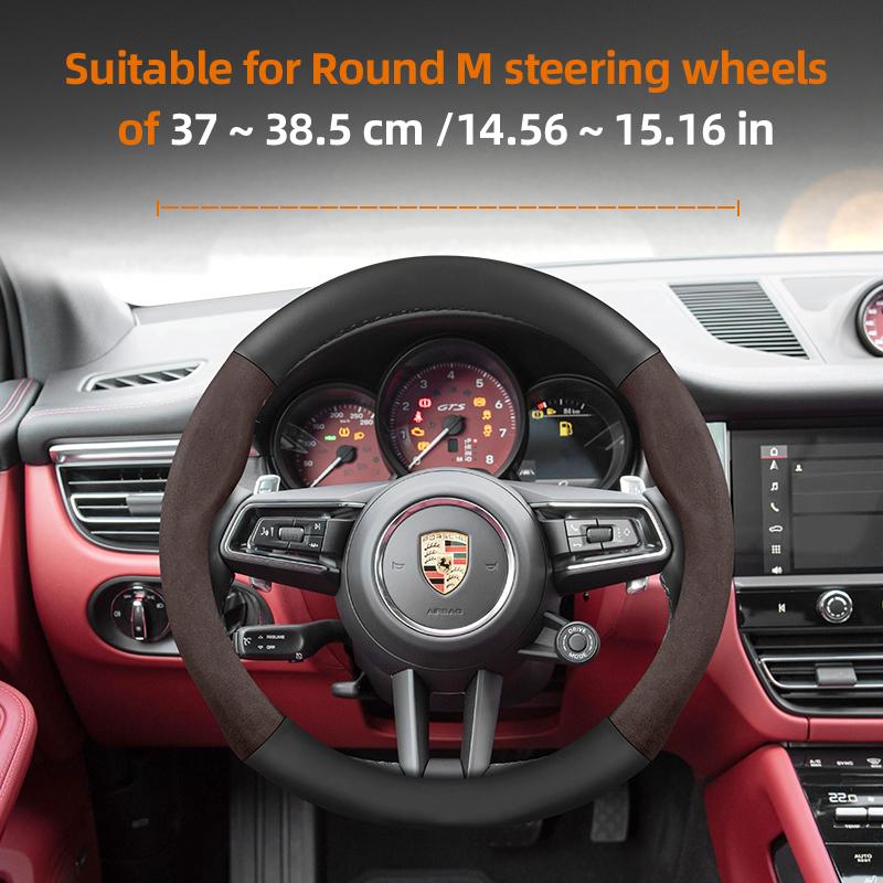 Suitable for Porsche Suede Matte Carbon Fiber Texture Steering Wheel Cover Suitable for Casenne 996 Macan 957 Volante Boxster 986 718 Turbo Panamera 