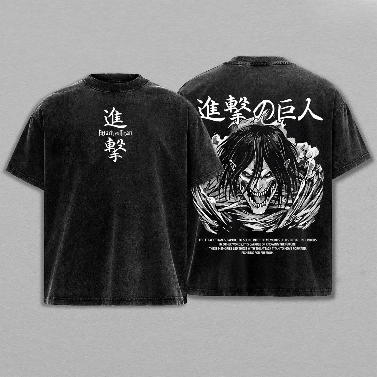 

Eren Jaeger Print T-shirt Anime Attack On Titan Clothing Men Women Cotton Tshirts Retro Washed T Shirt Harajuku Male Loose Tops XXL чорний