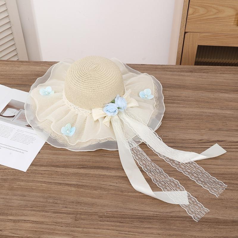 Summer Bow Sun Hat Female, Seaside Beach Vacation Sun Hat Outdoor Big Brim Sun Hat Sweet Straw Hat