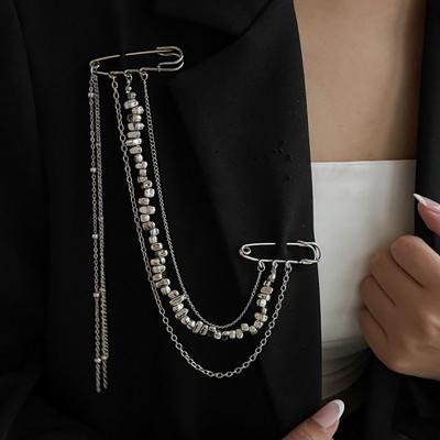Wielofunkcyjna Łańcuszkowa Broszka z Frędzlami Nieregularna Modna Broszka Łańcuszkowa z Koralikami Ręcznie robiona Elegancka Vintage Metalowa Broszka z Frędzlami