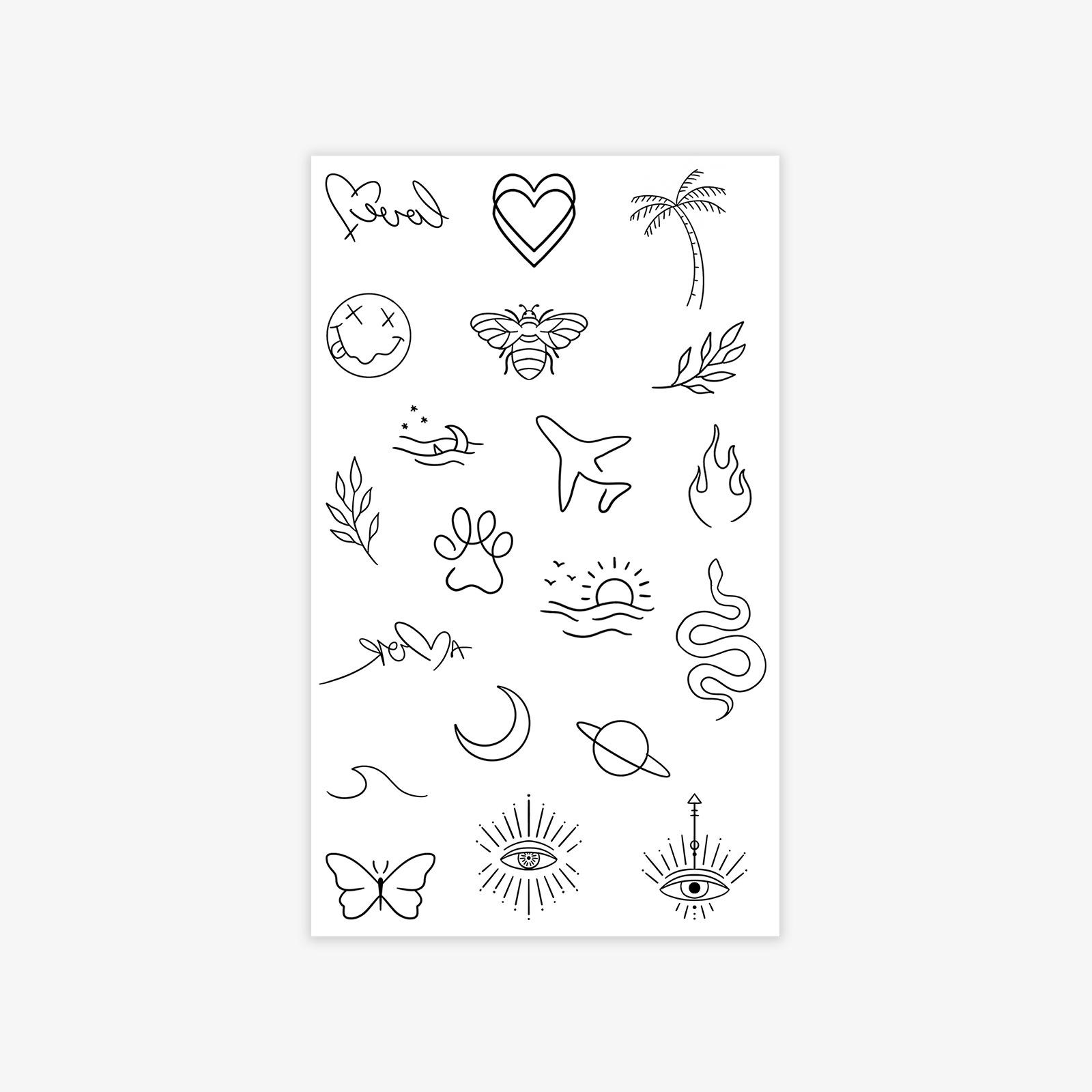 Cute Stick Figure Love Plant Star Moon Tattoo Sticker Small Fresh Finger Tattoo Sticker 9*15