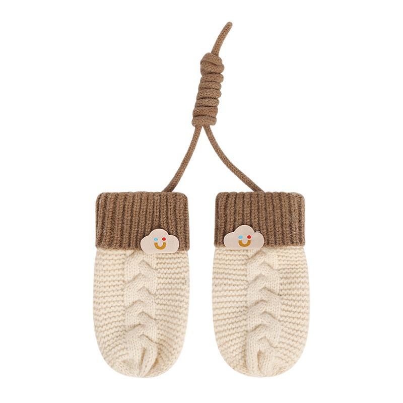 Kids Winter Knit Mittens With Neck Strap Warm Fleece-Lined Unisex Gloves Ages 3-6 Soft Acrylic Multiple Color Combos