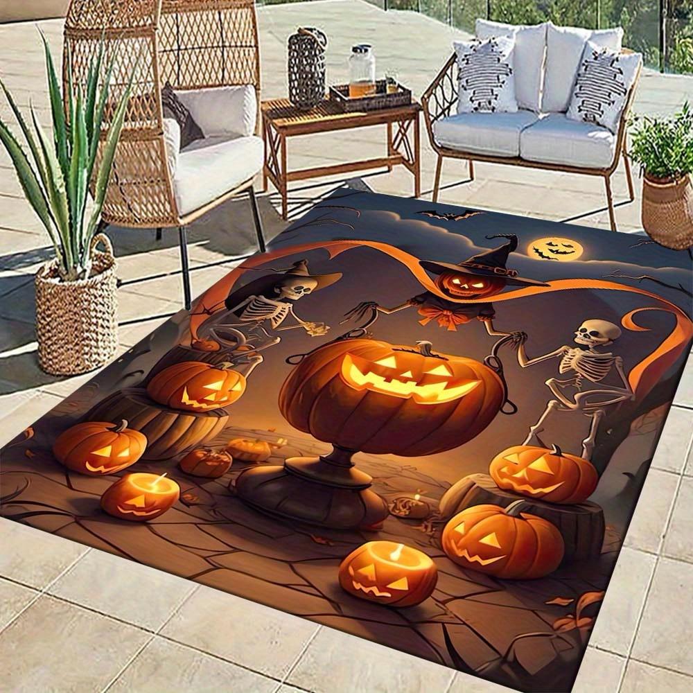 1pc Skull and Pumpkin Area Rug, Slip-Resistant, Easy-Clean, Stain-Resistant, Perfect for Cozy Living Rooms, Bedrooms, Kitchens, Offices, and