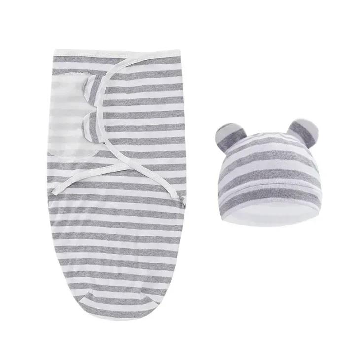 Baby Baumwoll-Swaddle-Decke 0-6 Monate Neugeborenes Anti-Schreck-Fotografie-Decke Wickeltuch Mützen-Set Anti-Strampeln Steppdecke Neugeborenen Geschenke