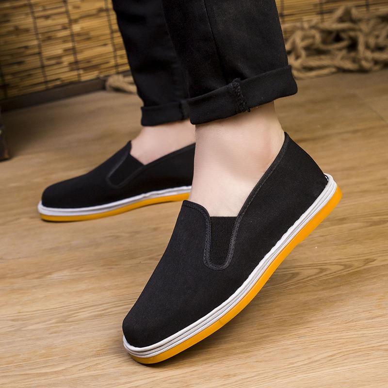 Old Beijing cloth shoes breathable casual shoes shallow mouth flat bottom beef tendon soft sole work shoes non-slip one-pedal black cloth shoes men