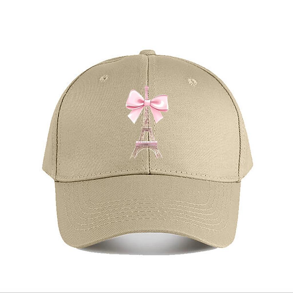 Eiffel Tower Pink Bow Embroidered Cotton Baseball Cap Baseball Cap Fashion Unisex Sunhat Womens Outdoor Sports Snapback Cap