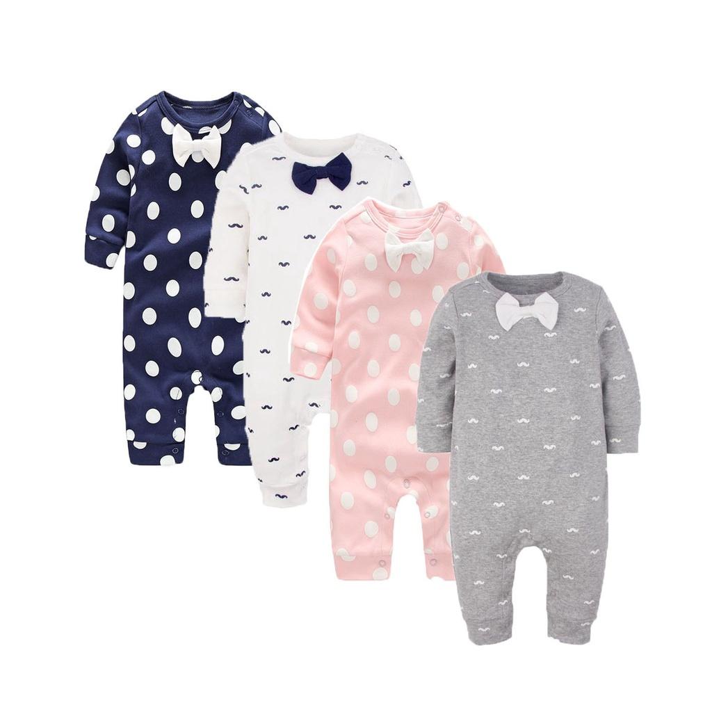 Baby Long Sleeve Cotton Romper With Bow For Toddler Crawling And Play